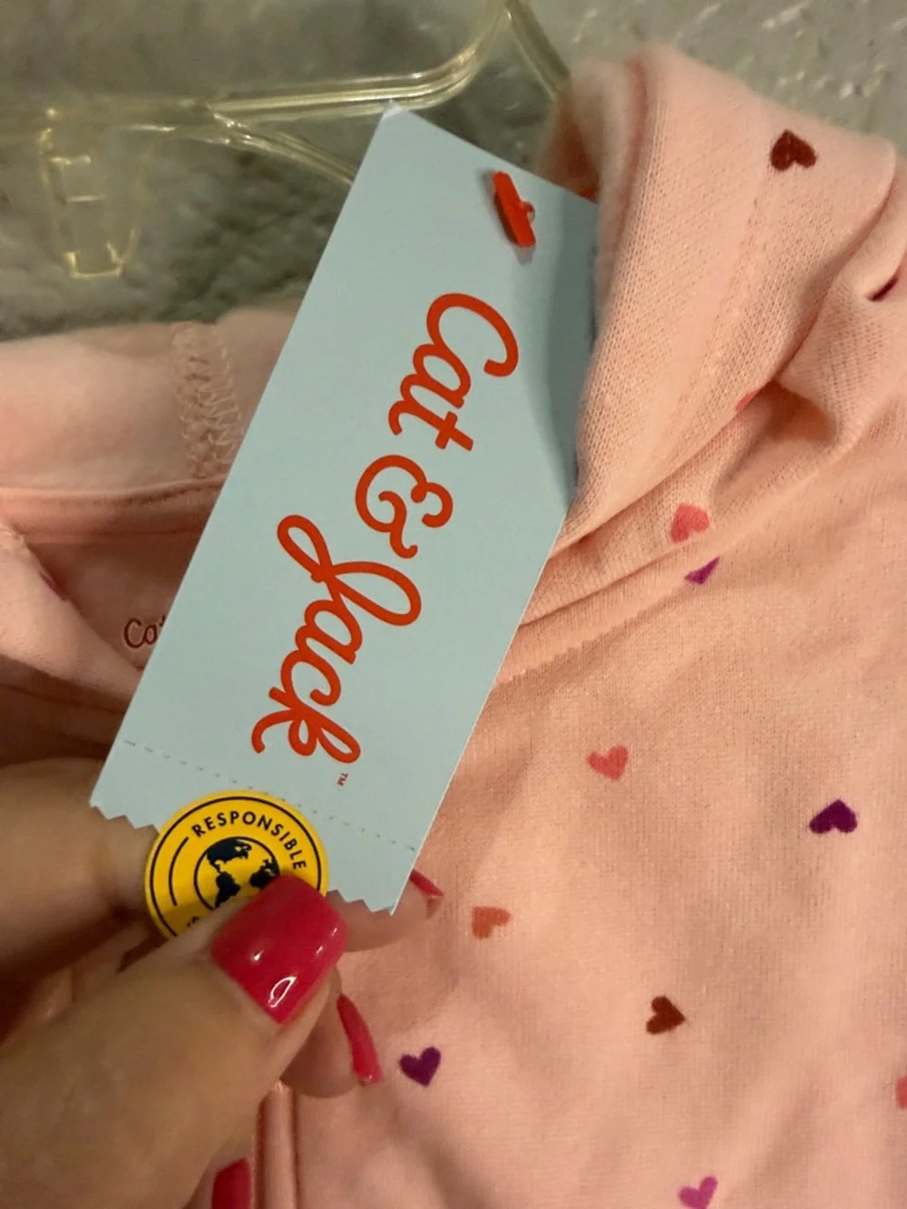Cat & Jack Girls' Pink Heart Print Zip Hoodie size large